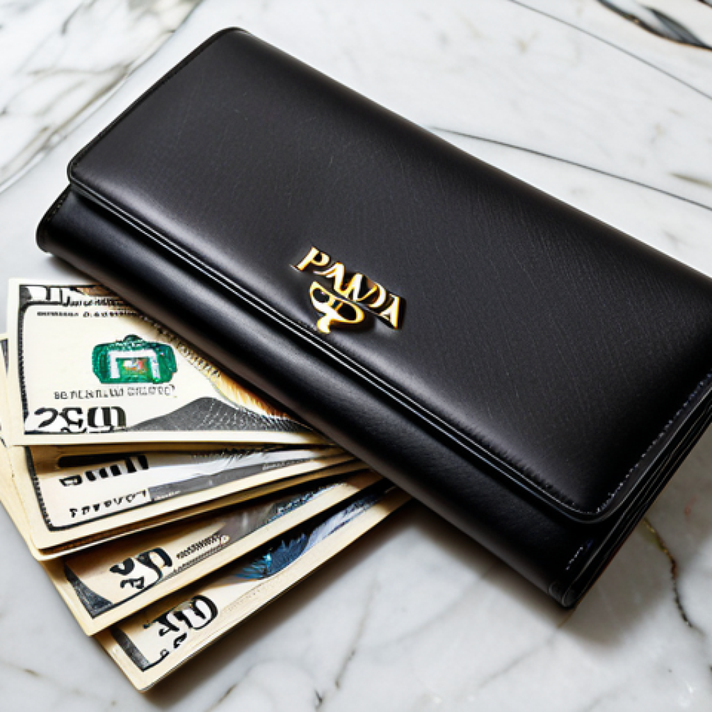 프라다 여성용 장지갑과 컴팩트 지갑 비교 - **Long Prada Wallet:** "A beautifully organized Prada long wallet on a marble surface, displaying va...