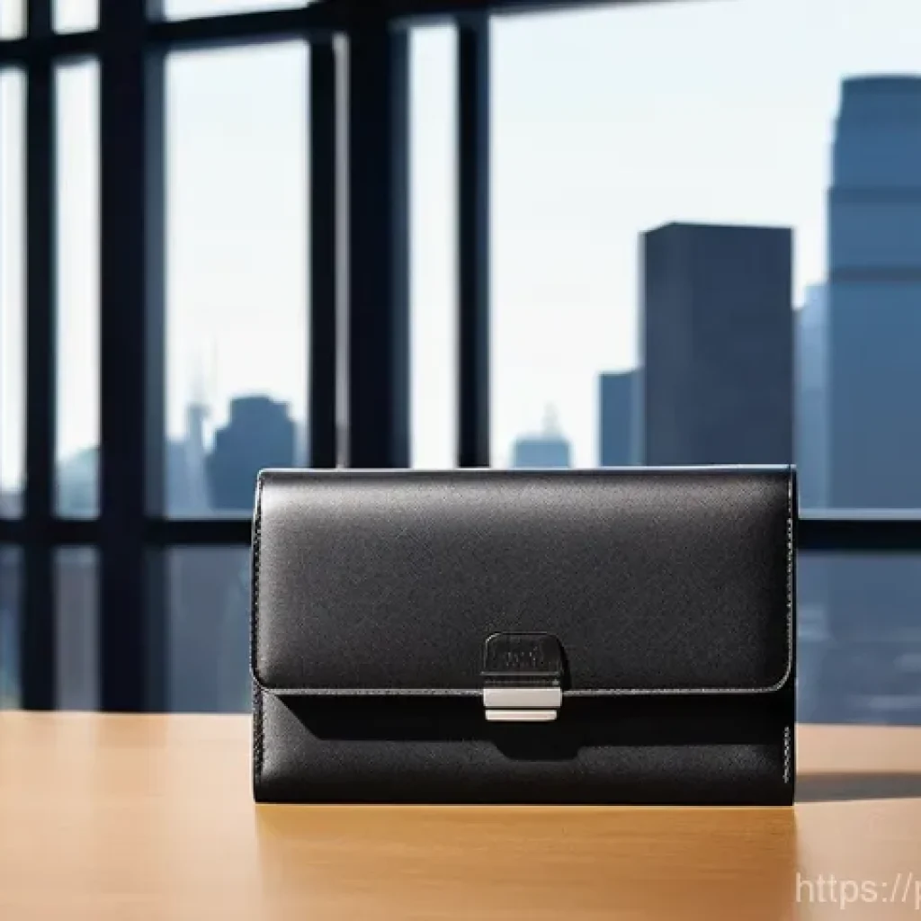 TUMI 알파 슬림 월렛과 삼폴드 월렛 비교 - **Prompt:** A sophisticated professional, gender-neutral, in a modern, sunlit office environment, is...